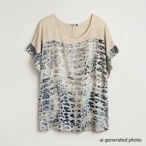 Lungo L'Arno Linen Animal‎ Print Blouse 2X Made in Italy